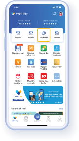 Bước 1: Từ trang chủ ứng dụng VNPT Pay, chọn “Chuyển tiền”.
